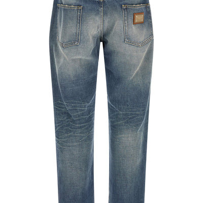 Dolce & Gabbana Destroyed Logo Plaque Jeans