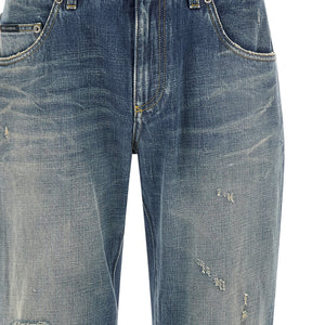 Dolce & Gabbana Destroyed Logo Plaque Jeans