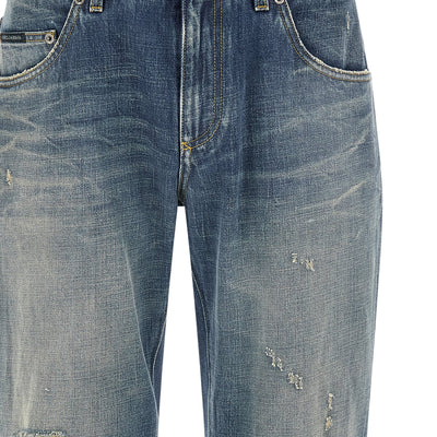 Dolce & Gabbana Destroyed Logo Plaque Jeans