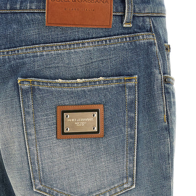 Dolce & Gabbana Destroyed Logo Plaque Jeans