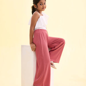 Girls Solid Rusty Pink Mid Rise Rib Palazzos
