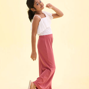 Girls Solid Rusty Pink Mid Rise Rib Palazzos