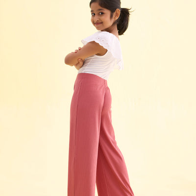 Girls Solid Rusty Pink Mid Rise Rib Palazzos