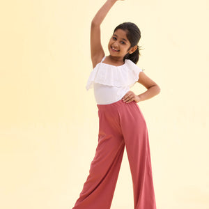 Girls Solid Rusty Pink Mid Rise Rib Palazzos