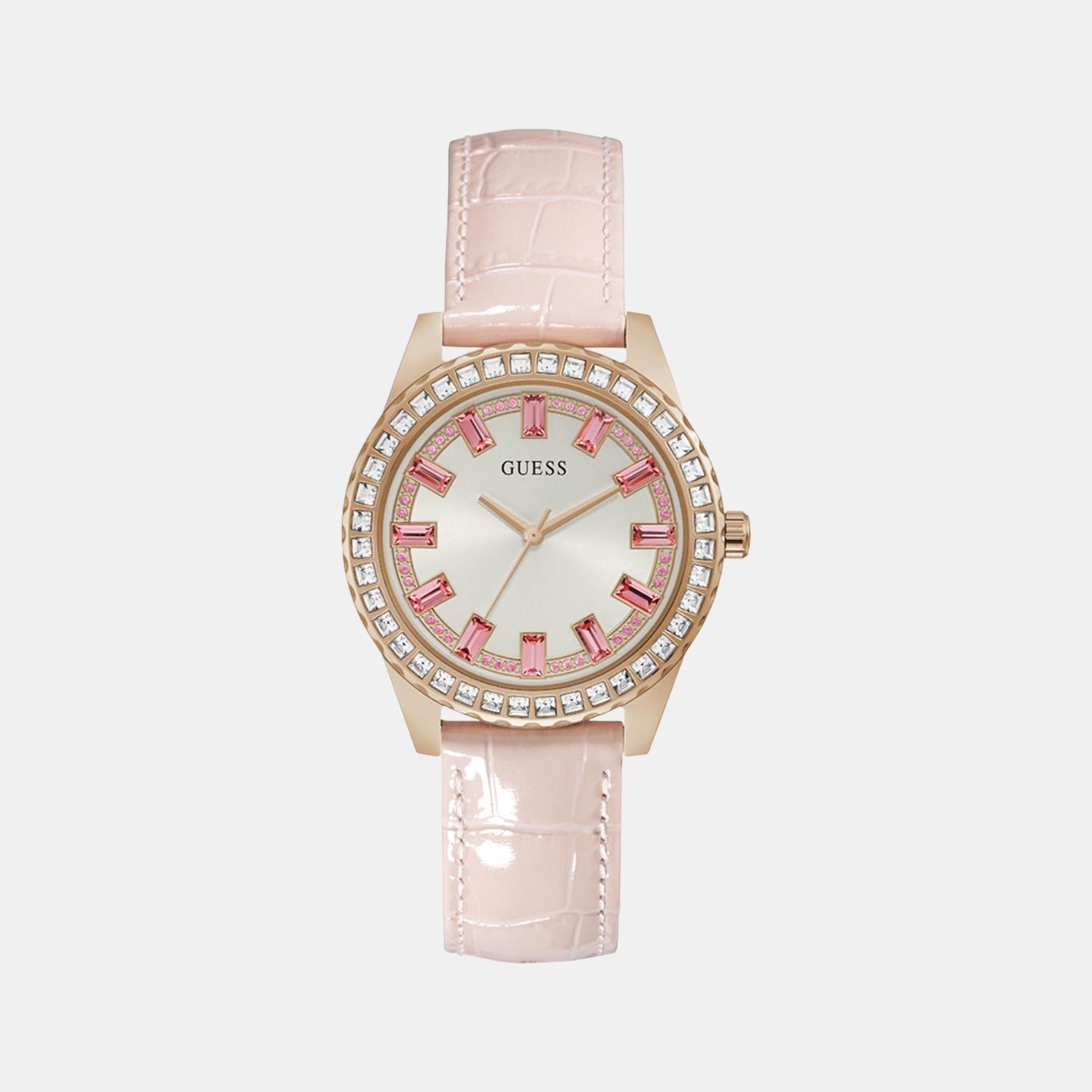 Guess Dress Women Quartz Rose Gold Dial Analog Leather Watch GW0032L2