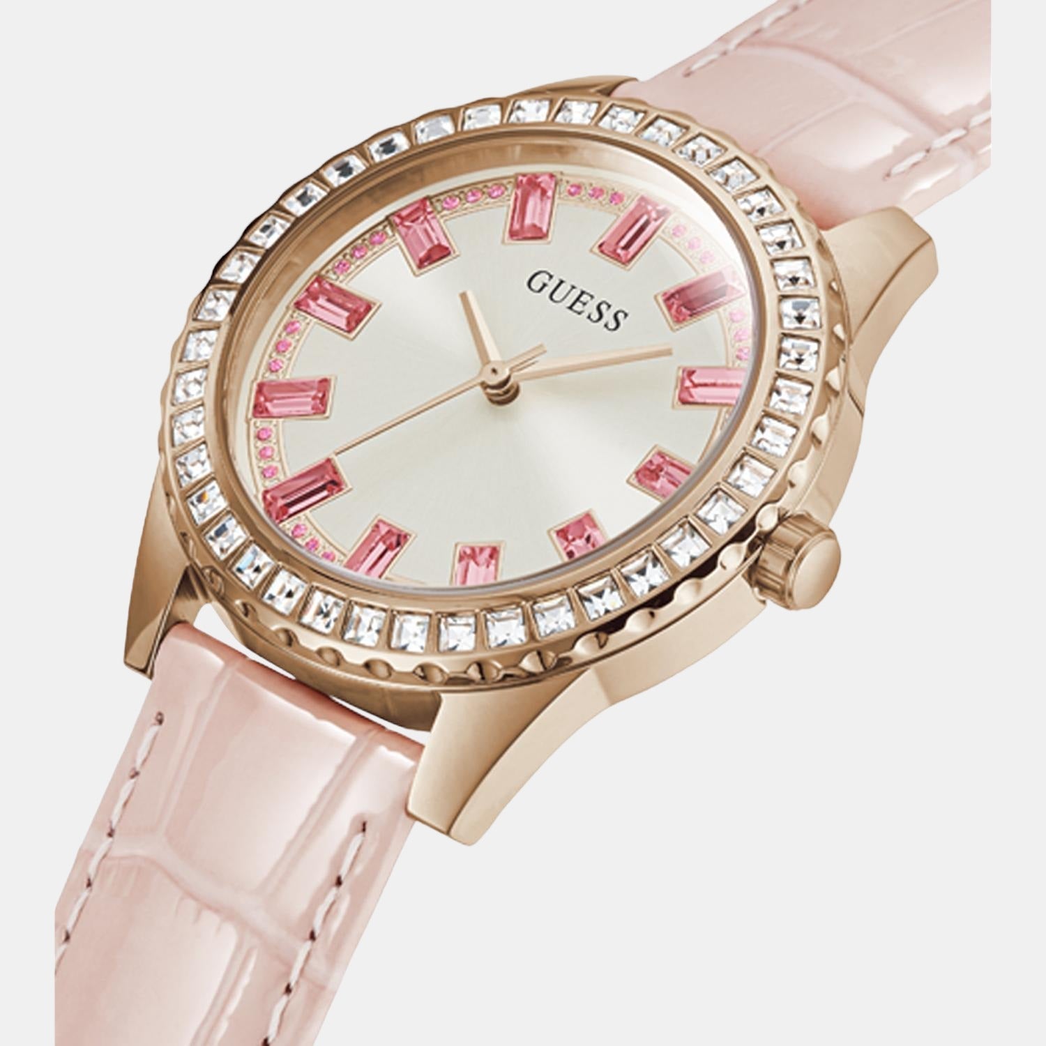 Guess Dress Women Quartz Rose Gold Dial Analog Leather Watch GW0032L2