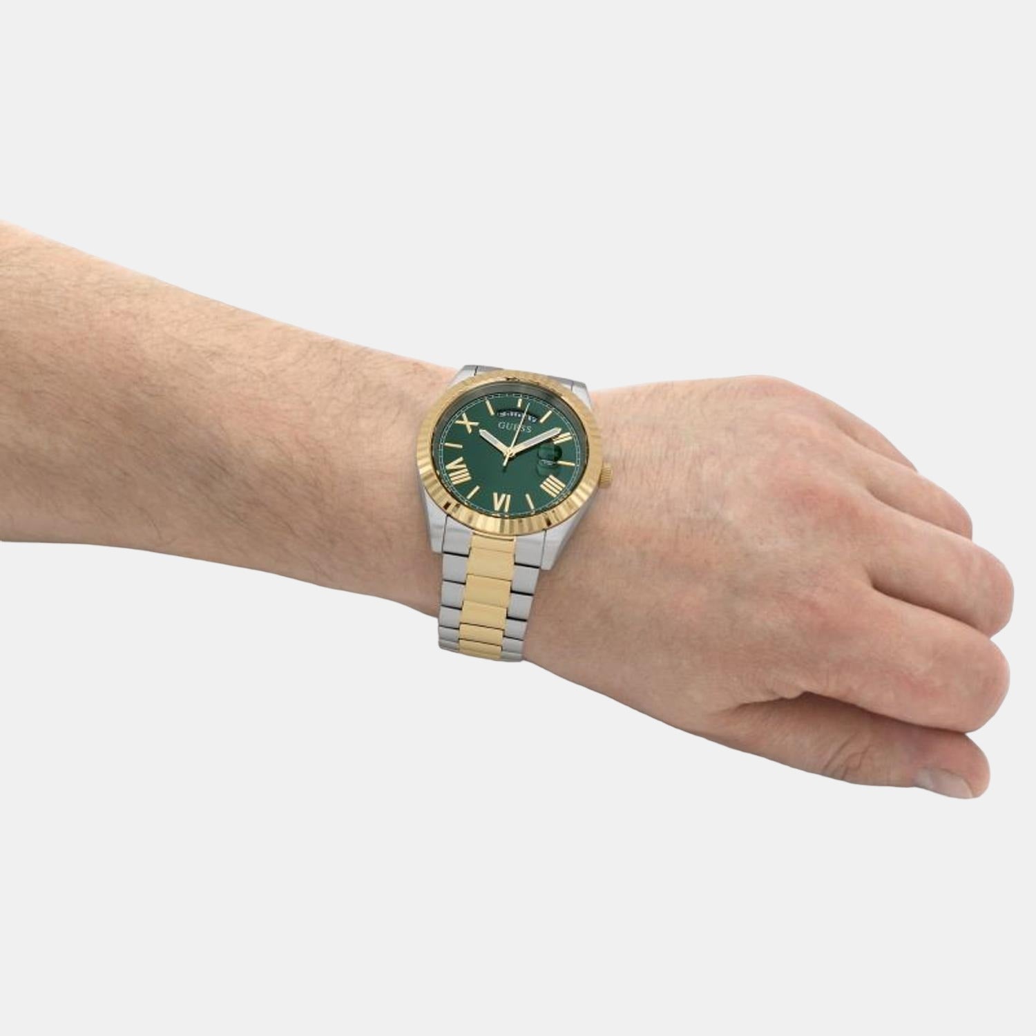 Connoisseur Round Men Quartz Green Dial Analog Stainless Steel Watch GW0265G8