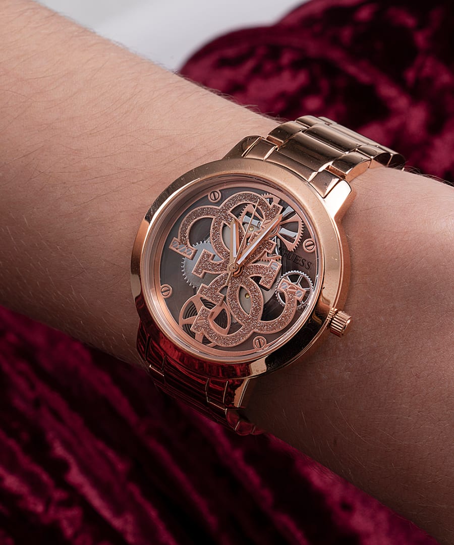 Guess Quattro Clear Rose Gold Dial Women 37mm