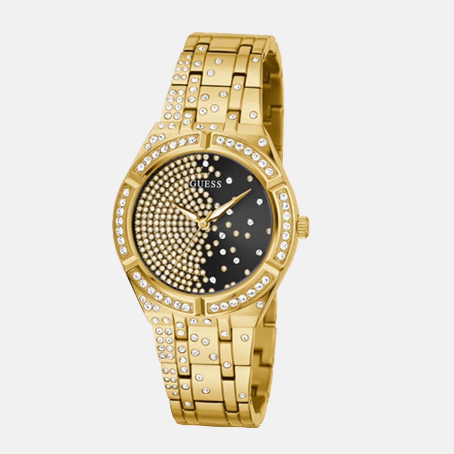 After glow Women Quartz Gold Dial Analog Stainless Steel Watch GW0312L2