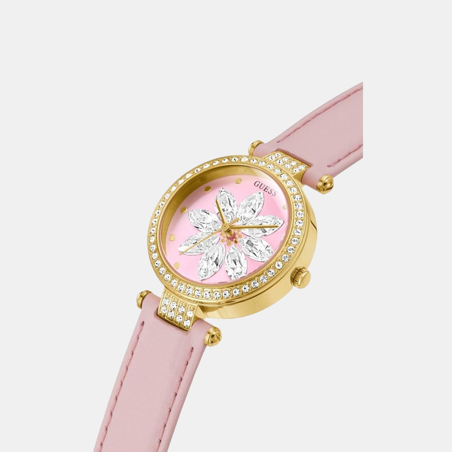 Full Bloom Women Quartz Pink Dial Analog Leather Watch GW0382L1