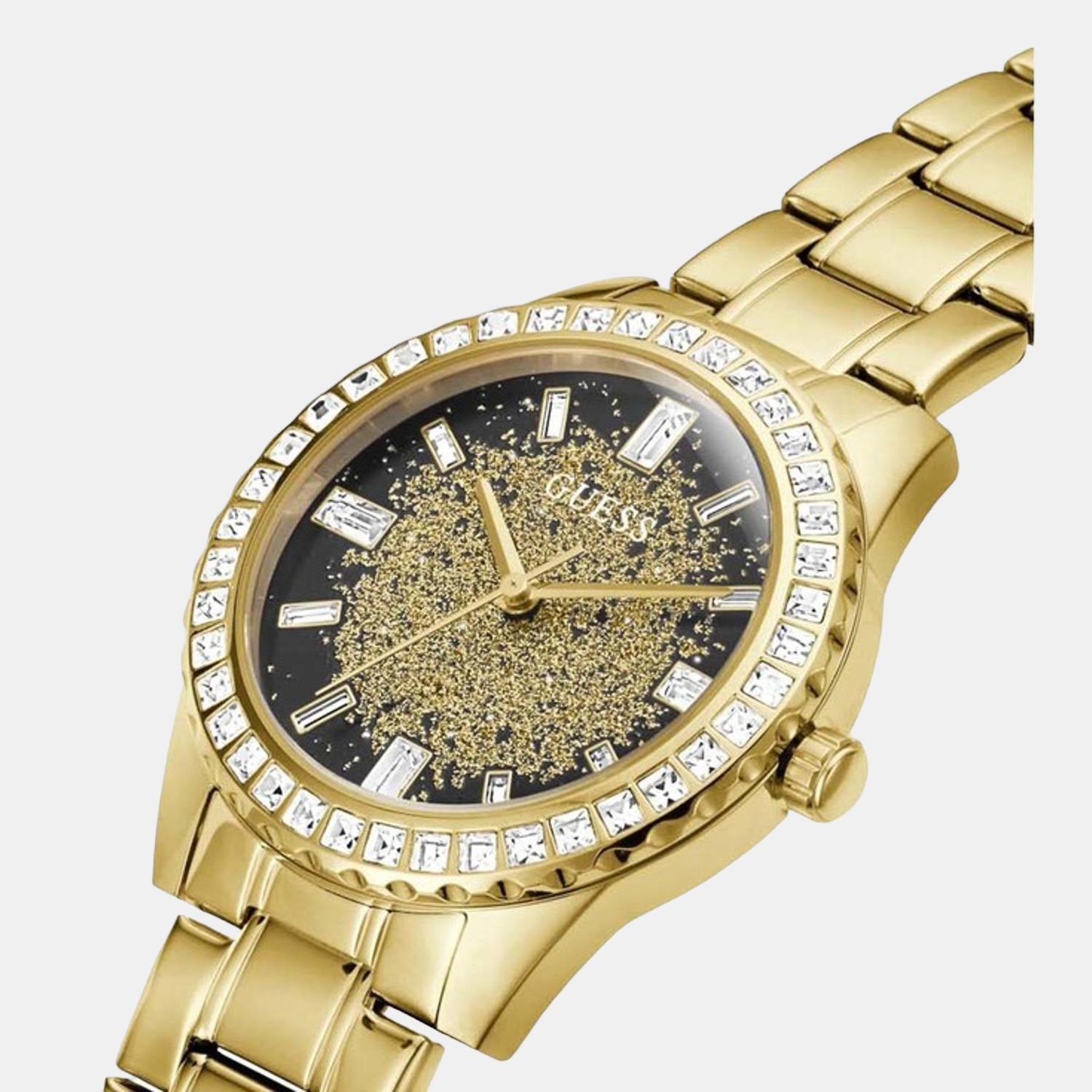 Glitter Burst Women Quartz Black Dial Analog Stainless Steel Watch GW0405L2