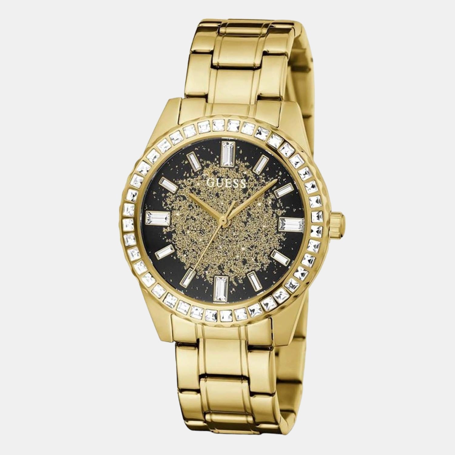 Glitter Burst Women Quartz Black Dial Analog Stainless Steel Watch GW0405L2
