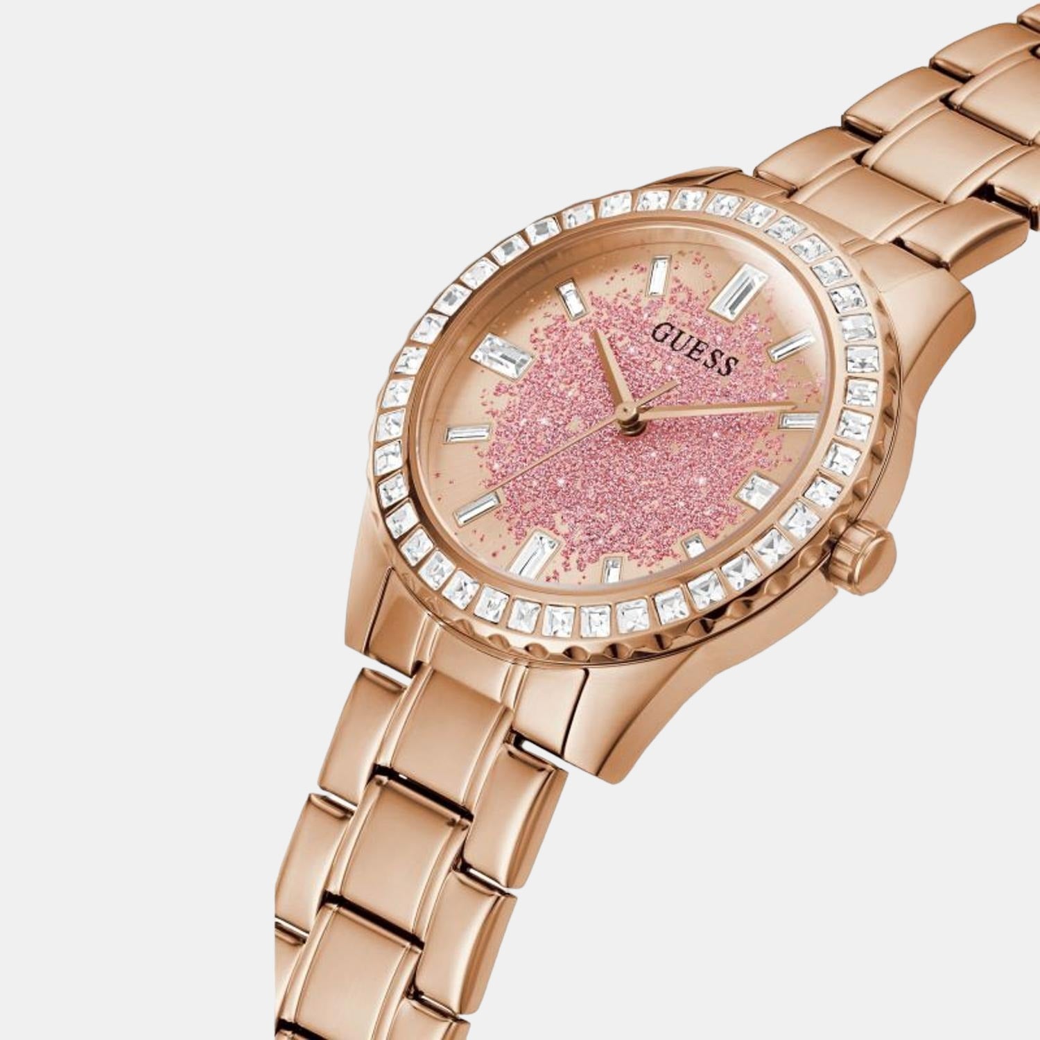 Glitter Burst Women Quartz Rose Gold Dial Analog Stainless Steel Watch GW0405L3