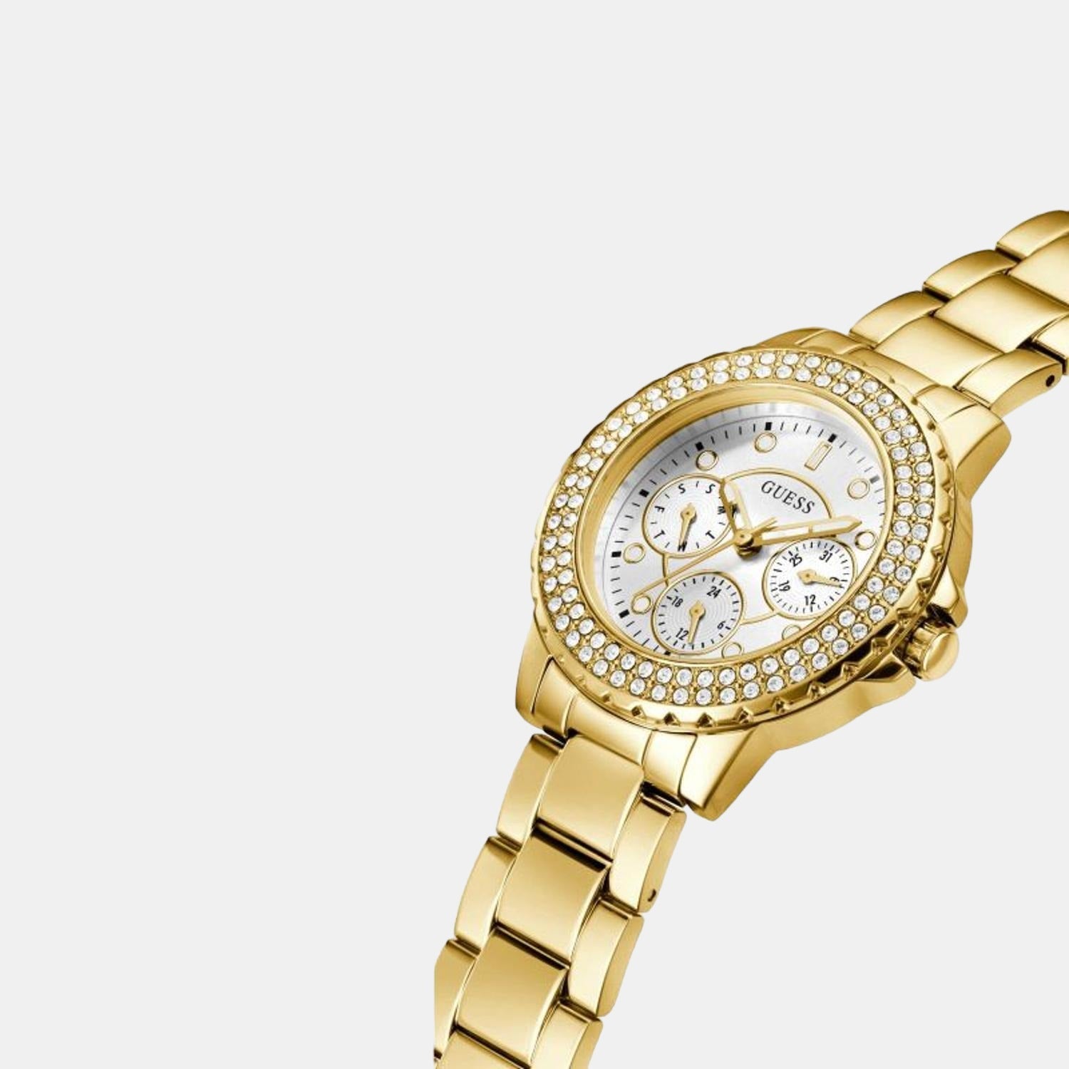 Crown Jewel Women Quartz Gold Dial Chronograph Stainless Steel Watch GW0410L2