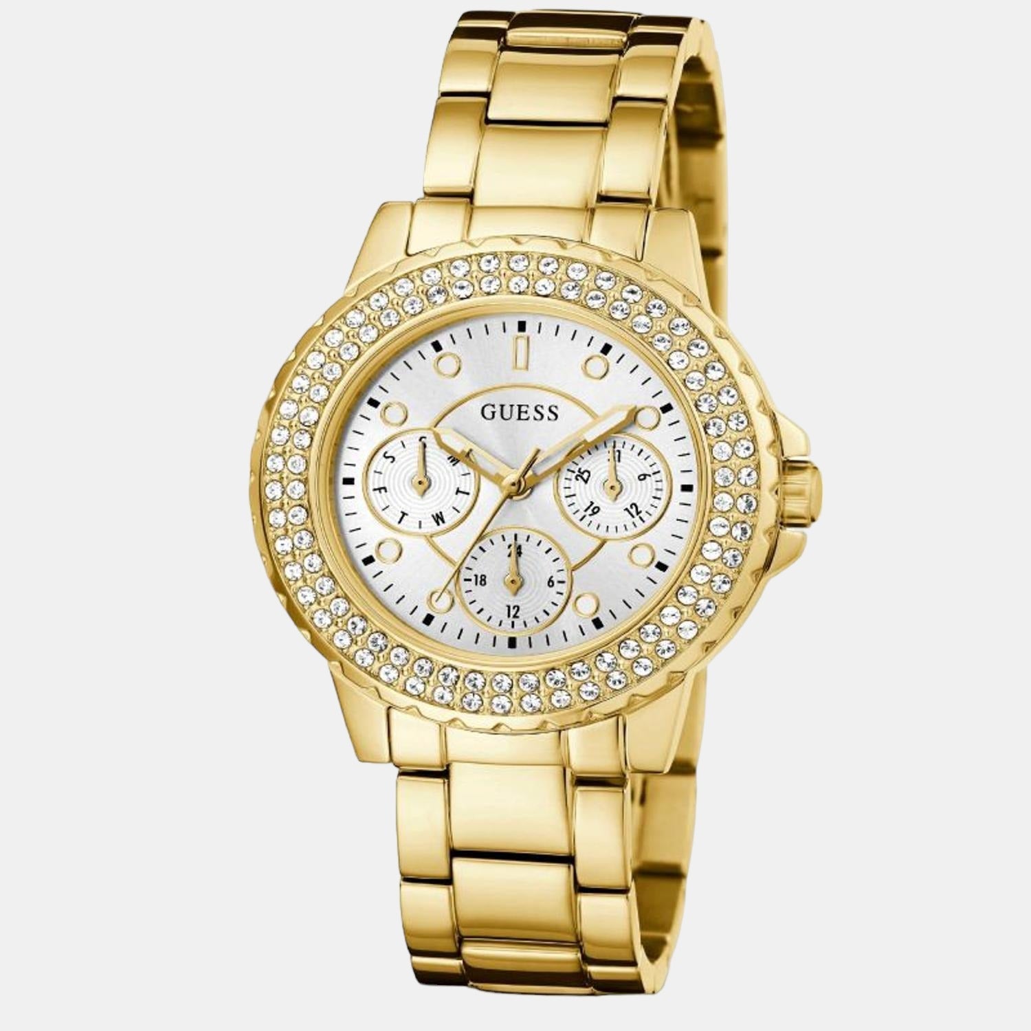 Crown Jewel Women Quartz Gold Dial Chronograph Stainless Steel Watch GW0410L2