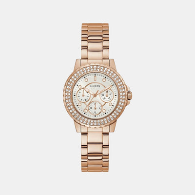 Crwon Jewel Women Quartz Rose Gold Dial Chronograph Stainless Steel Watch GW0410L3