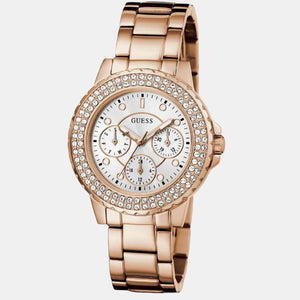 Crwon Jewel Women Quartz Rose Gold Dial Chronograph Stainless Steel Watch GW0410L3