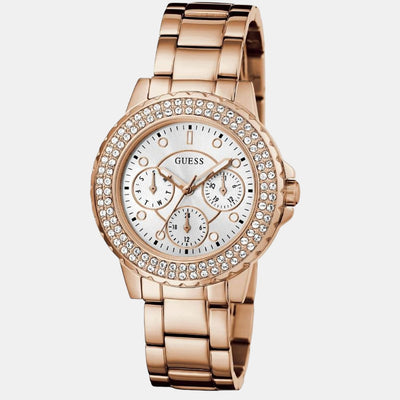 Crwon Jewel Women Quartz Rose Gold Dial Chronograph Stainless Steel Watch GW0410L3