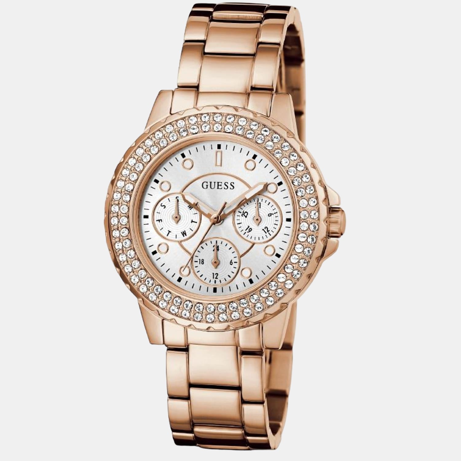 Crwon Jewel Women Quartz Rose Gold Dial Chronograph Stainless Steel Watch GW0410L3