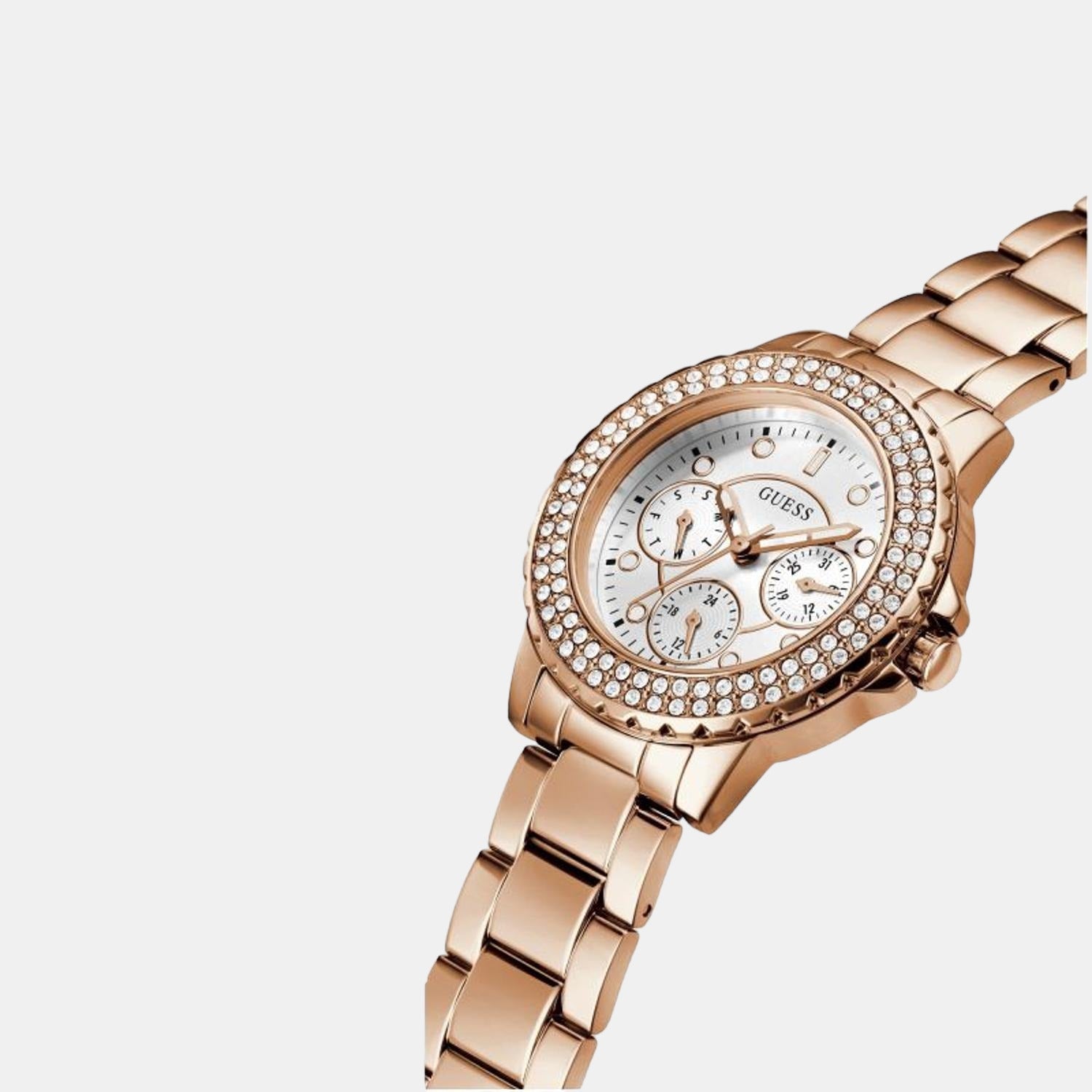 Crwon Jewel Women Quartz Rose Gold Dial Chronograph Stainless Steel Watch GW0410L3