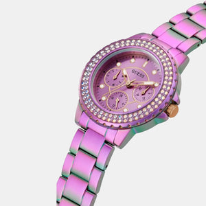Crown Jewel Women Quartz Purple Dial Chronograph Stainless Steel Watch GW0410L4