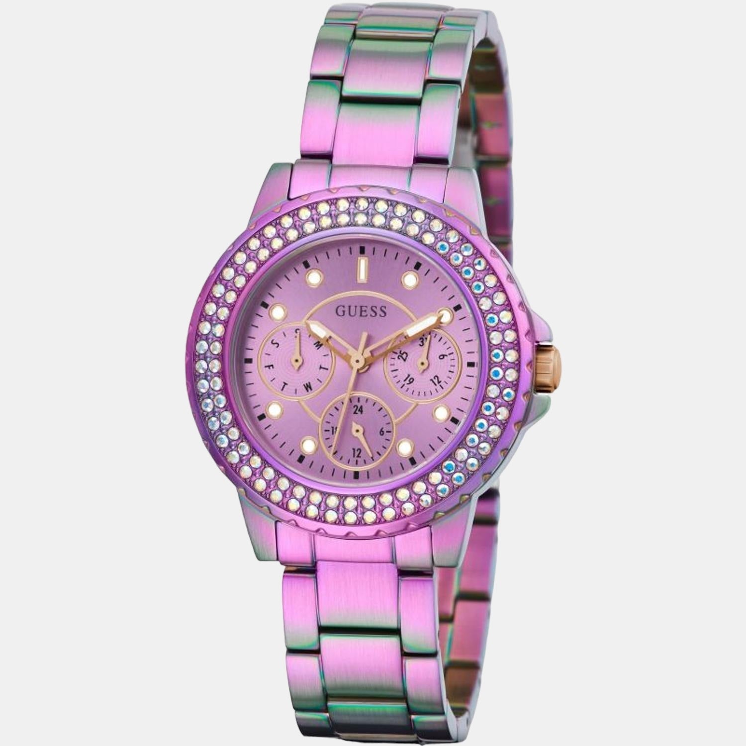 Crown Jewel Women Quartz Purple Dial Chronograph Stainless Steel Watch GW0410L4