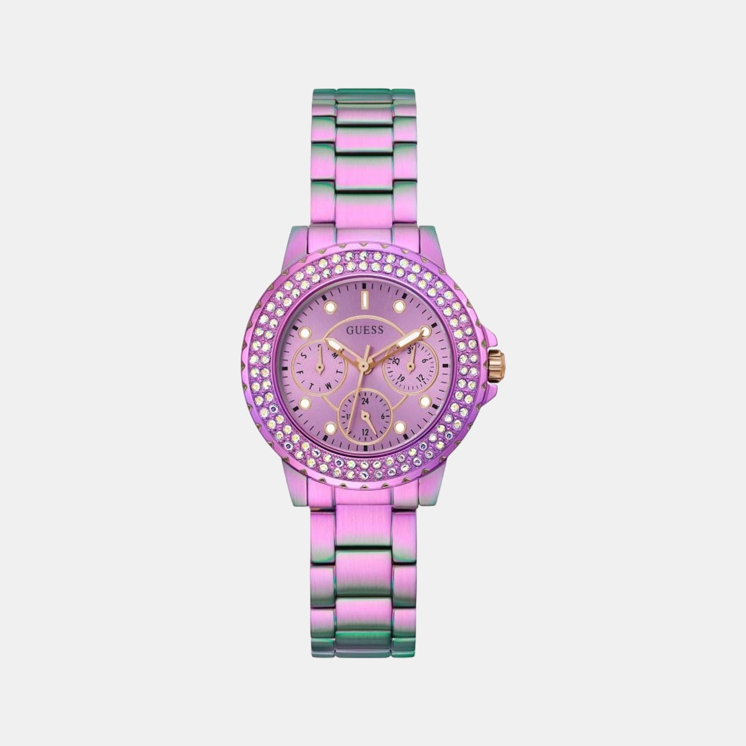 Crown Jewel Women Quartz Purple Dial Chronograph Stainless Steel Watch GW0410L4