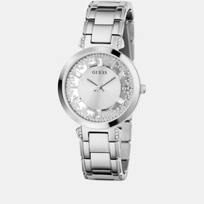 Crystal Clear Women Quartz Silver Dial Analog Stainless Steel Watch GW0470L1