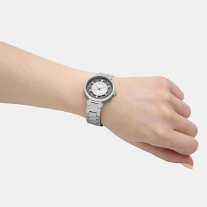 Crystal Clear Women Quartz Silver Dial Analog Stainless Steel Watch GW0470L1