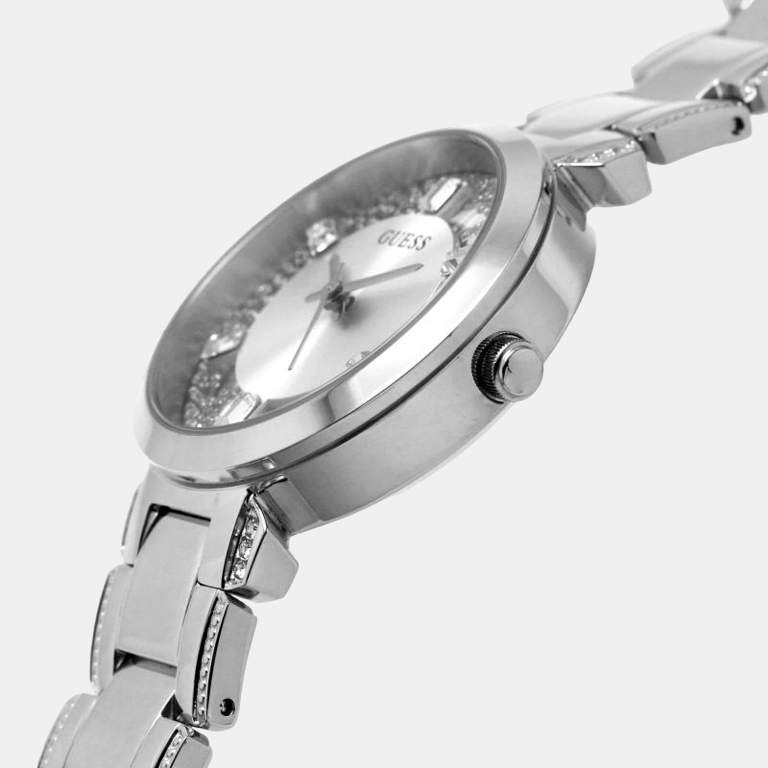 Crystal Clear Women Quartz Silver Dial Analog Stainless Steel Watch GW0470L1