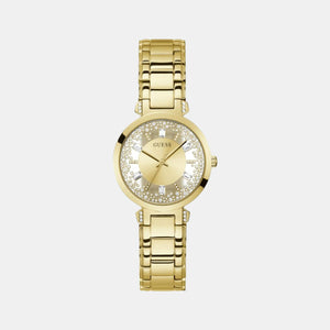 Crystal Clear Women Quartz Gold Dial Analog Stainless Steel Watch GW0470L2