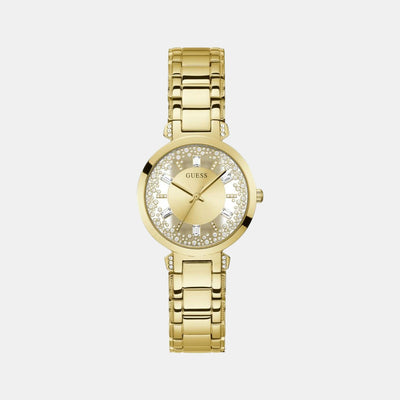 Crystal Clear Women Quartz Gold Dial Analog Stainless Steel Watch GW0470L2