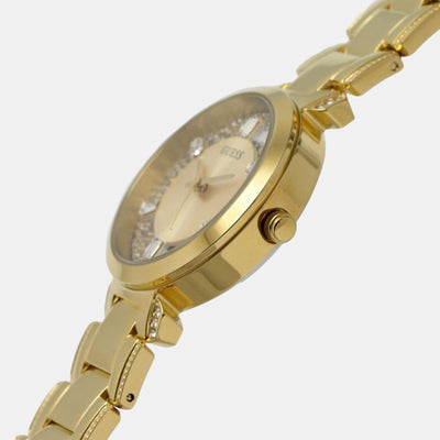 Crystal Clear Women Quartz Gold Dial Analog Stainless Steel Watch GW0470L2