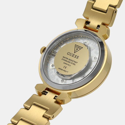 Crystal Clear Women Quartz Gold Dial Analog Stainless Steel Watch GW0470L2