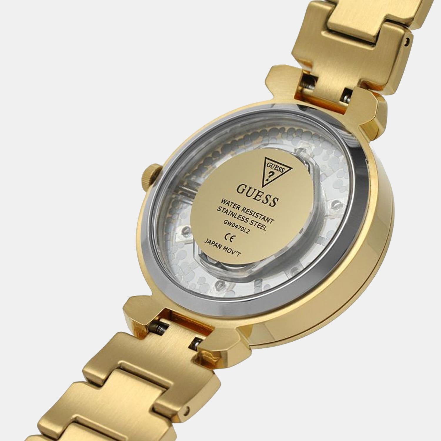 Crystal Clear Women Quartz Gold Dial Analog Stainless Steel Watch GW0470L2