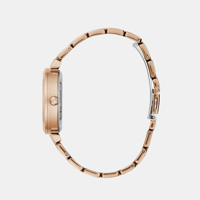 Crystal Clear Women Quartz Rose Gold Dial Analog Stainless Steel Watch GW0470L3