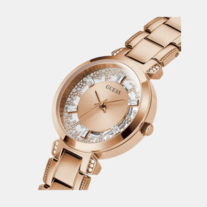 Crystal Clear Women Quartz Rose Gold Dial Analog Stainless Steel Watch GW0470L3