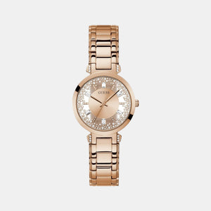 Crystal Clear Women Quartz Rose Gold Dial Analog Stainless Steel Watch GW0470L3