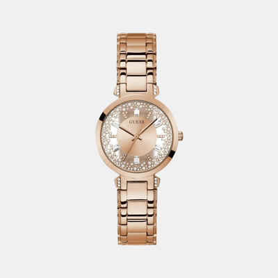 Crystal Clear Women Quartz Rose Gold Dial Analog Stainless Steel Watch GW0470L3