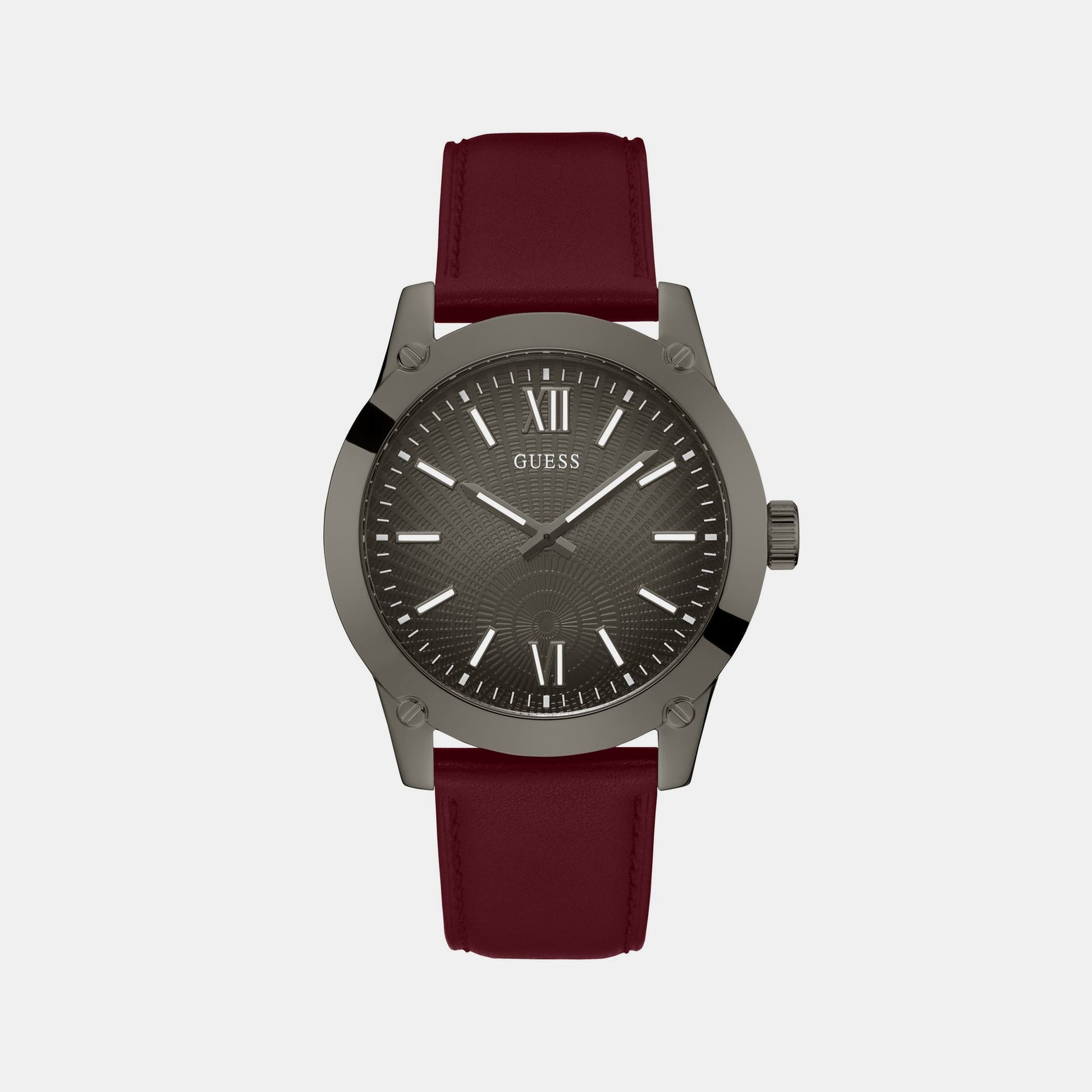 Crescent Men Quartz Grey Dial Analog Leather Watch GW0628G4