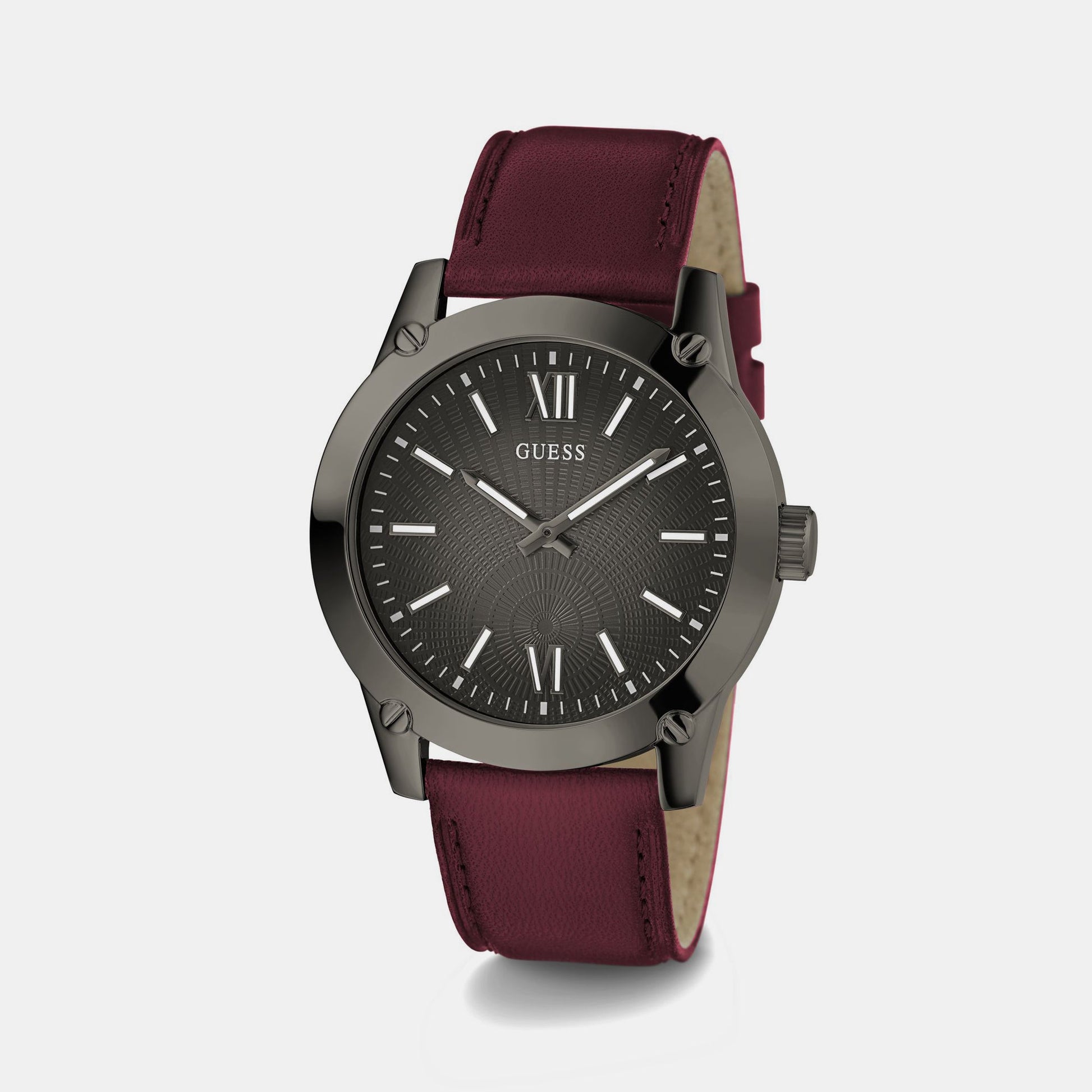Crescent Men Quartz Grey Dial Analog Leather Watch GW0628G4