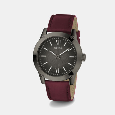 Crescent Men Quartz Grey Dial Analog Leather Watch GW0628G4
