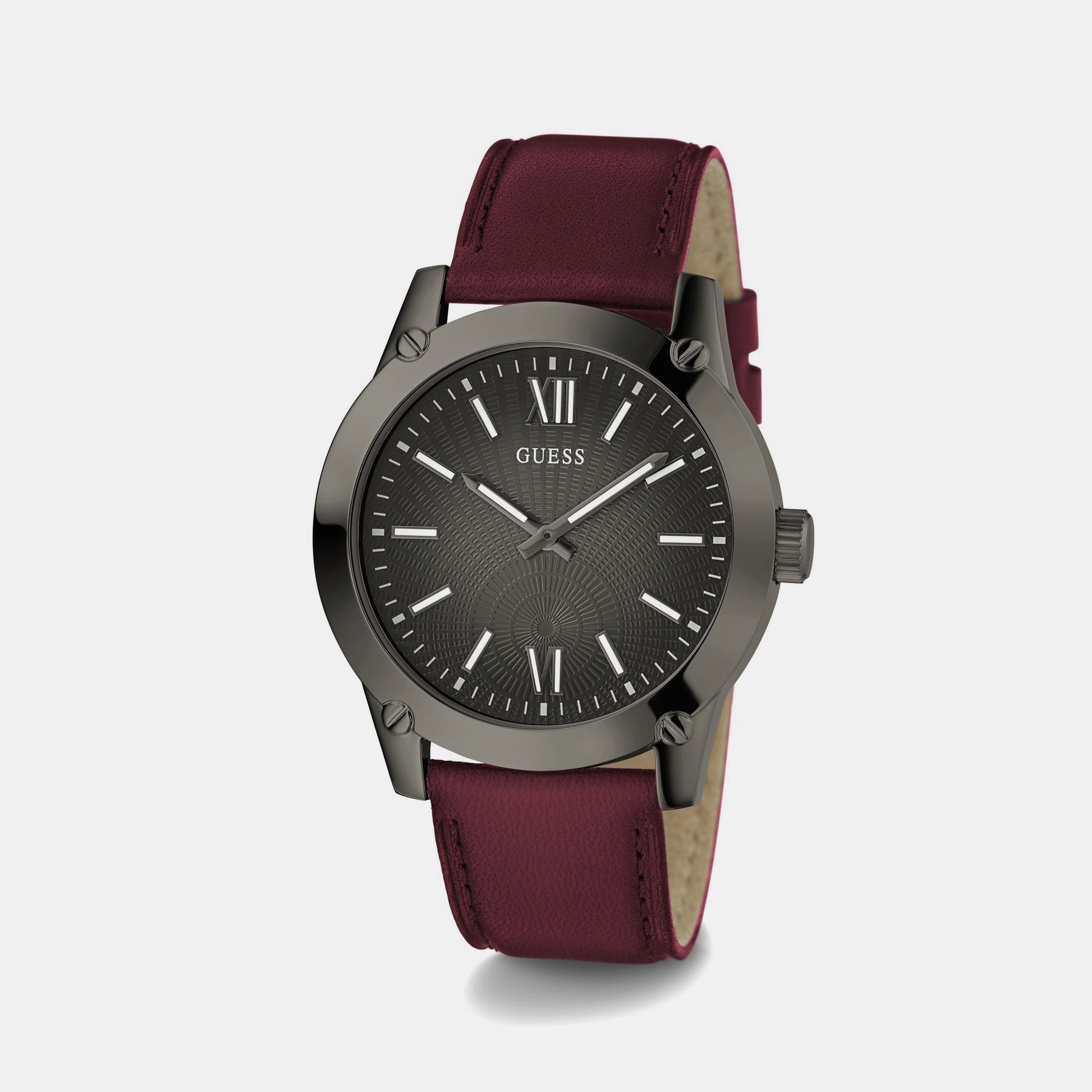 Crescent Men Quartz Grey Dial Analog Leather Watch GW0628G4