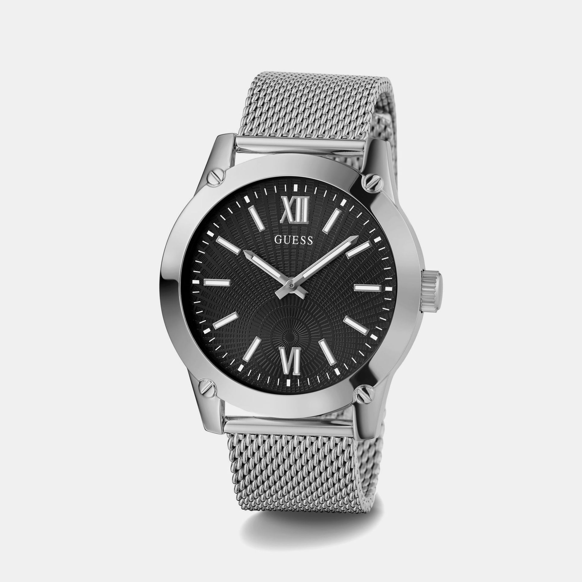Crescent Men Quartz Black Dial Analog Mesh Watch GW0629G1