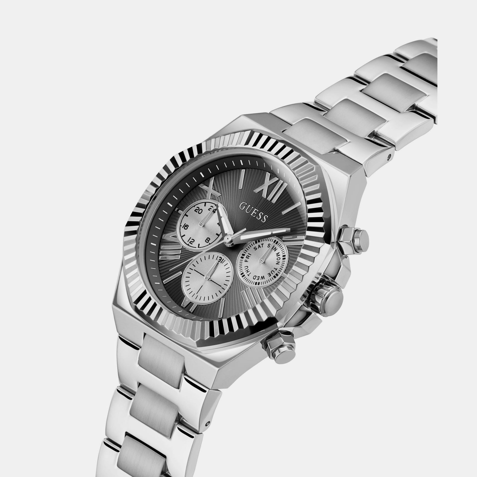 Dress Men Quartz Black Dial Multi-Function Stainless Steel Watch GW0703G1