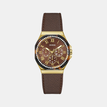 Glaze Women Quartz Brown Dial Multi-Function Leather Watch GW0753L3