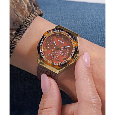 Glaze Women Quartz Brown Dial Multi-Function Leather Watch GW0753L3
