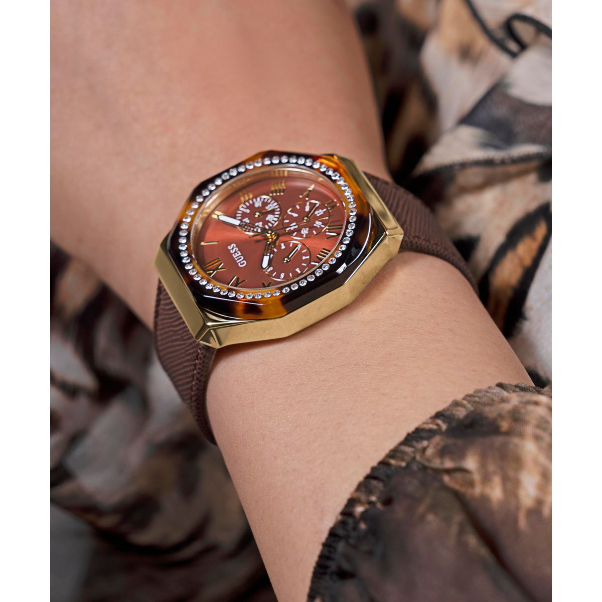 Glaze Women Quartz Brown Dial Multi-Function Leather Watch GW0753L3