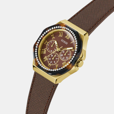 Glaze Women Quartz Brown Dial Multi-Function Leather Watch GW0753L3