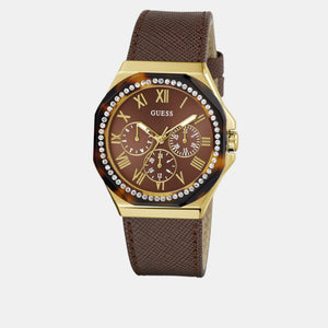 Glaze Women Quartz Brown Dial Multi-Function Leather Watch GW0753L3